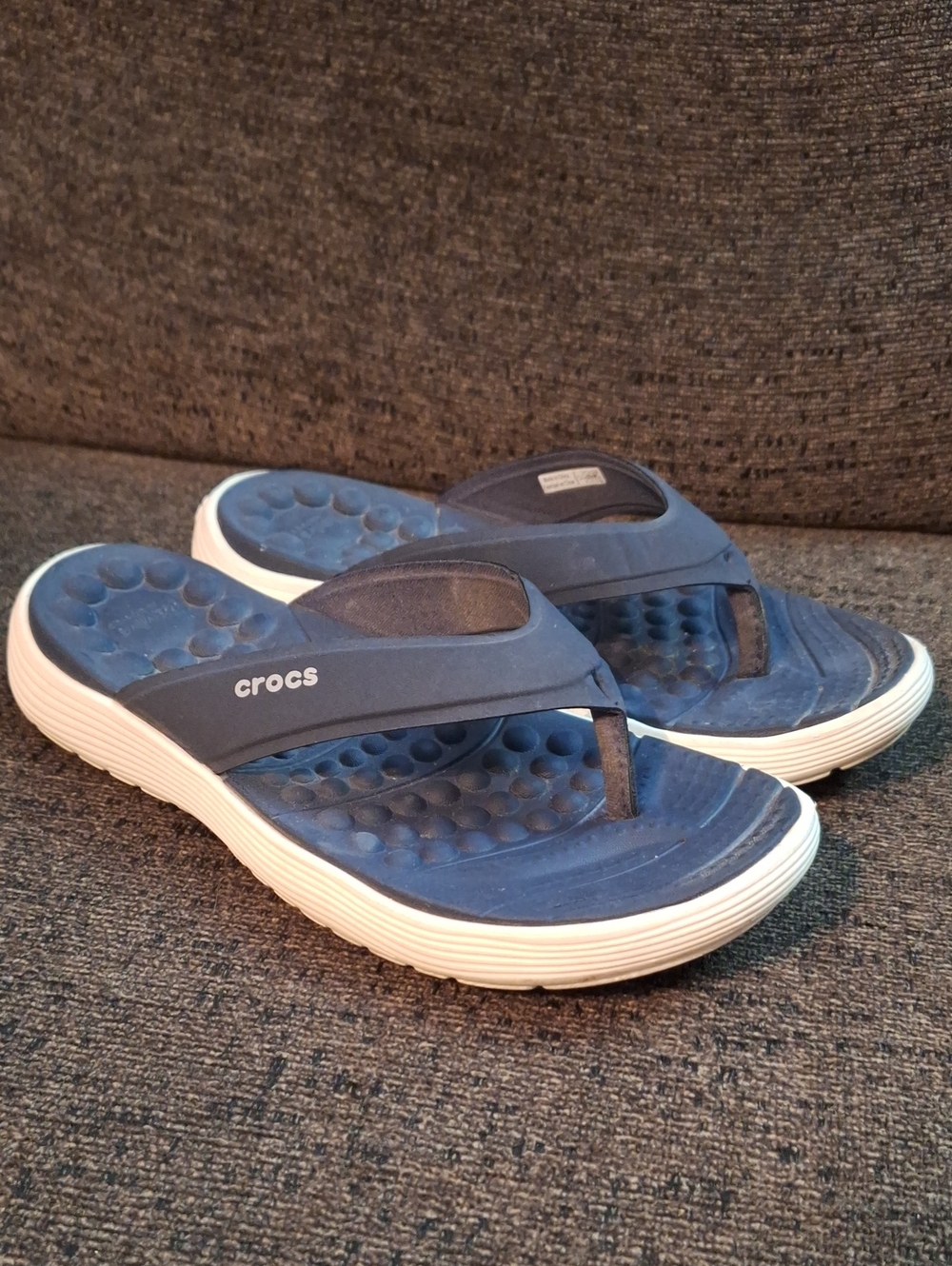 CROCS Navy Blue White-Trim Thong Sandals